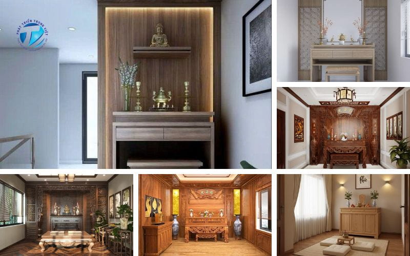 Các mẫu nội thất đồ gỗ tự nhiên cho phòng thờ mang phong cách truyền thống và hiện đại.